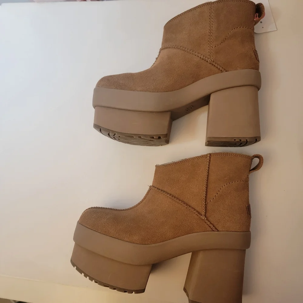 Nwt UGG New Heights Platform Mini Boots Chestnut Suede Womens 9.5 Authentic - Picture 11 of 14